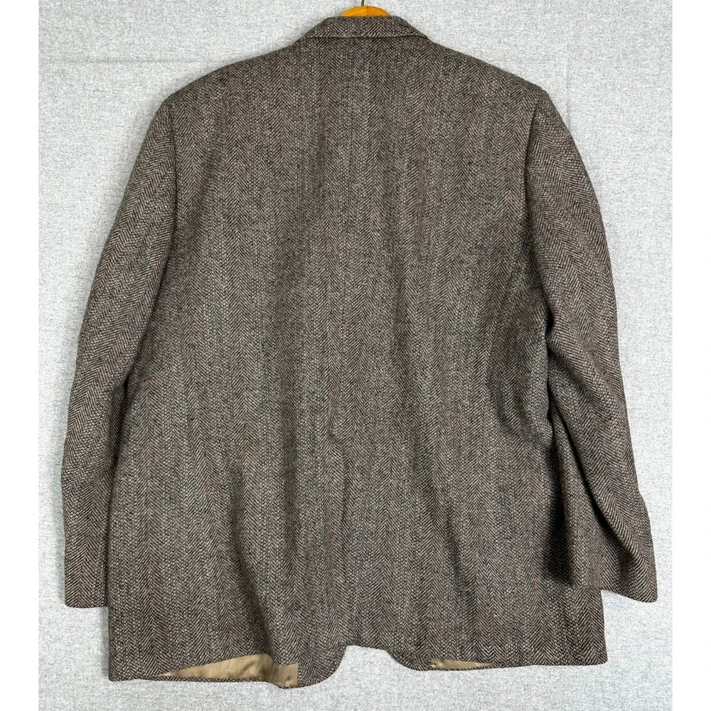 Vintage Tweed Blazer Mens 50 Brown Unstructured Wool Herringbone Jacket